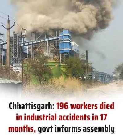 196 workers died in Chhattisgarh's industries over 17 months; government provided the information in the Legislative Assembly.