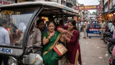 Gold chain snatched from woman officer's neck amidst jostling while she was seated in an e-rickshaw.