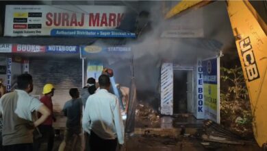Jagdalpur: Fire at Suraj Enterprises Book Depot; flames extinguished after hours of effort.