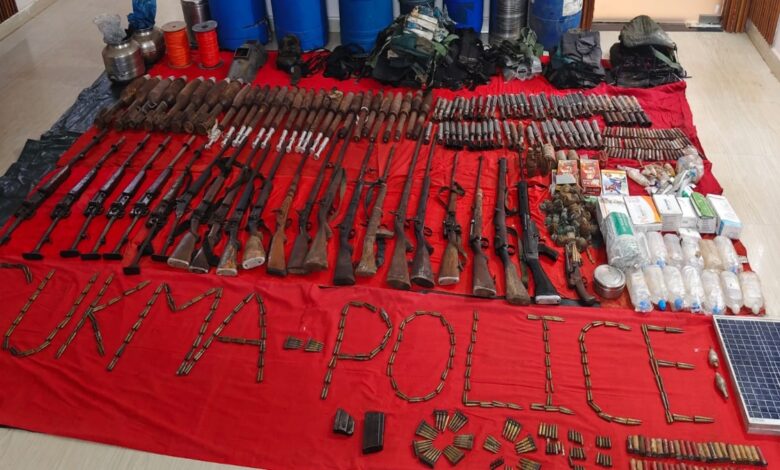 Naxal dump unearthed; huge quantities of arms, ammunition, and explosives recovered.