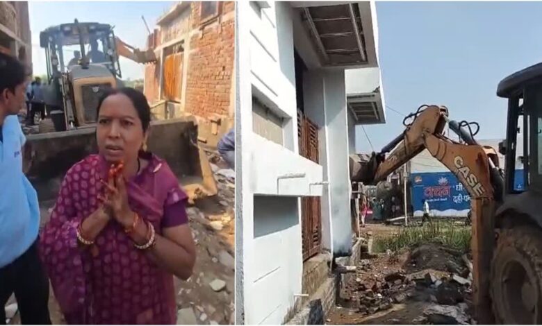 Bulldozers raze 40 alleged illegal structures in Raipur; a woman pleaded with folded hands; Congress raises questions.