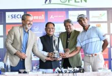 CM Sai takes a golf shot himself, boosts players' morale; Nava Raipur Open trophy unveiled.