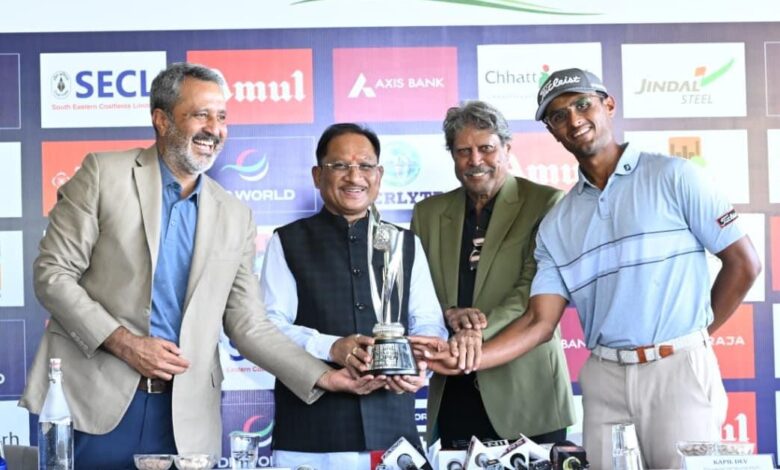 CM Sai takes a golf shot himself, boosts players' morale; Nava Raipur Open trophy unveiled.
