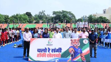 223 players showcased their skills on the first day of the Chhattisgarh Hockey League selection trials; Arun Sao boosted the players' morale.