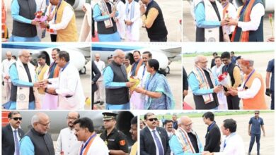 Vice President C.P. Radhakrishnan welcomed in Raipur; officials ranging from the Governor to the DGP were present.