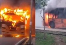 Moving government bus turns into a fireball in Naya Raipur; over 30 employees save their lives by jumping out.