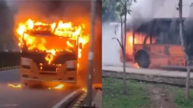 Moving government bus turns into a fireball in Naya Raipur; over 30 employees save their lives by jumping out.