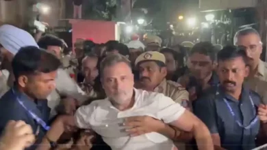 High-voltage drama in Delhi: Rahul Gandhi climbed a barricade; police detained him late at night.