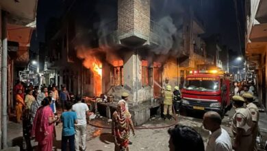 Delhi: Massive fire breaks out in two factories in Narela early this morning; 15 fire tenders at the scene; woman dies in cylinder blast.