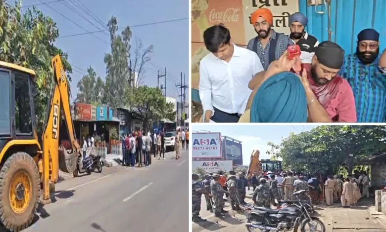 Uproar in Raipur over crackdown on illegal dhaba; owner pours petrol on himself.